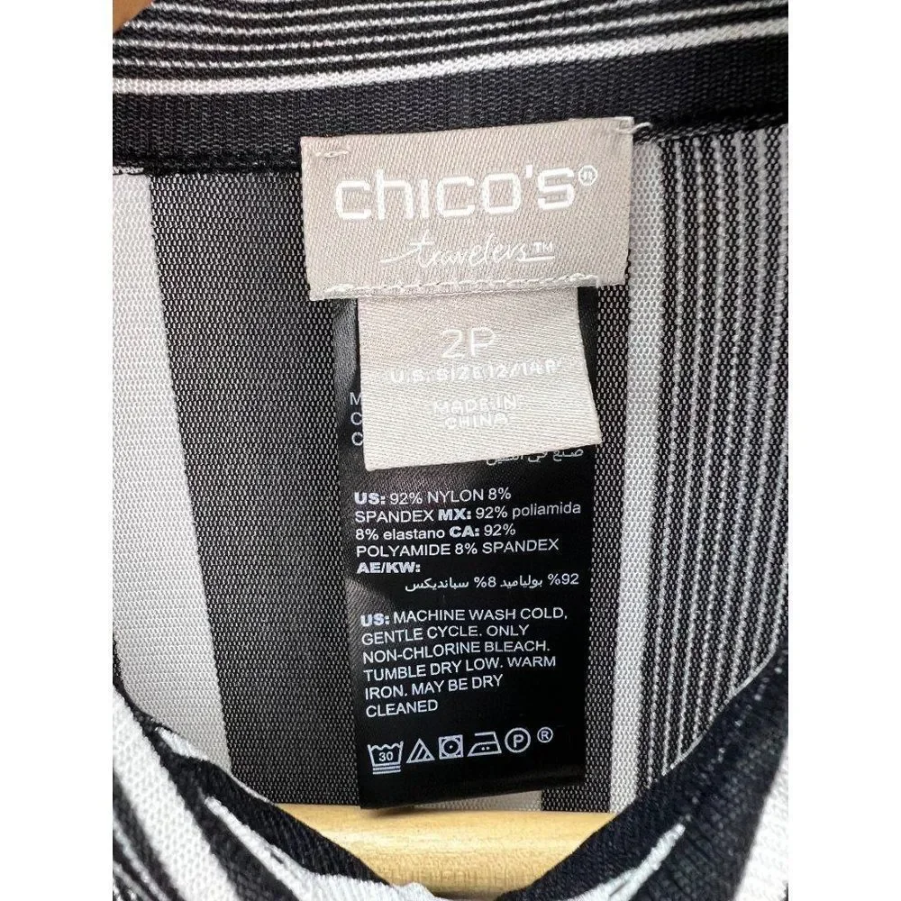 Chico's Travelers sz 2 P womens L Long sleeve semi sheer striped button up top - Picture 4 of 6